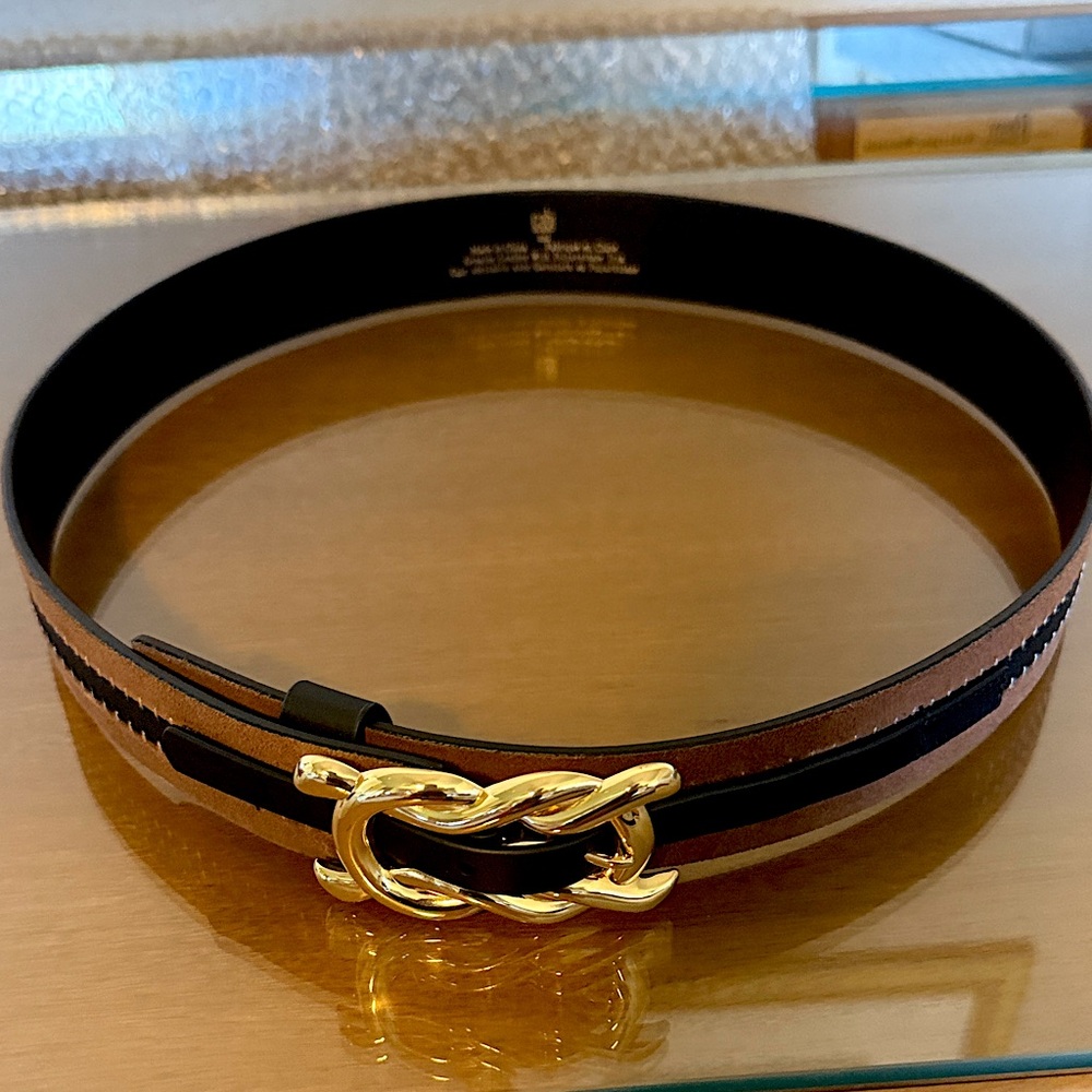 CAbi Black /Brown Leather Belt with Gold Buckle